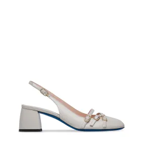 Decorative straps tofu leather slingback pumps