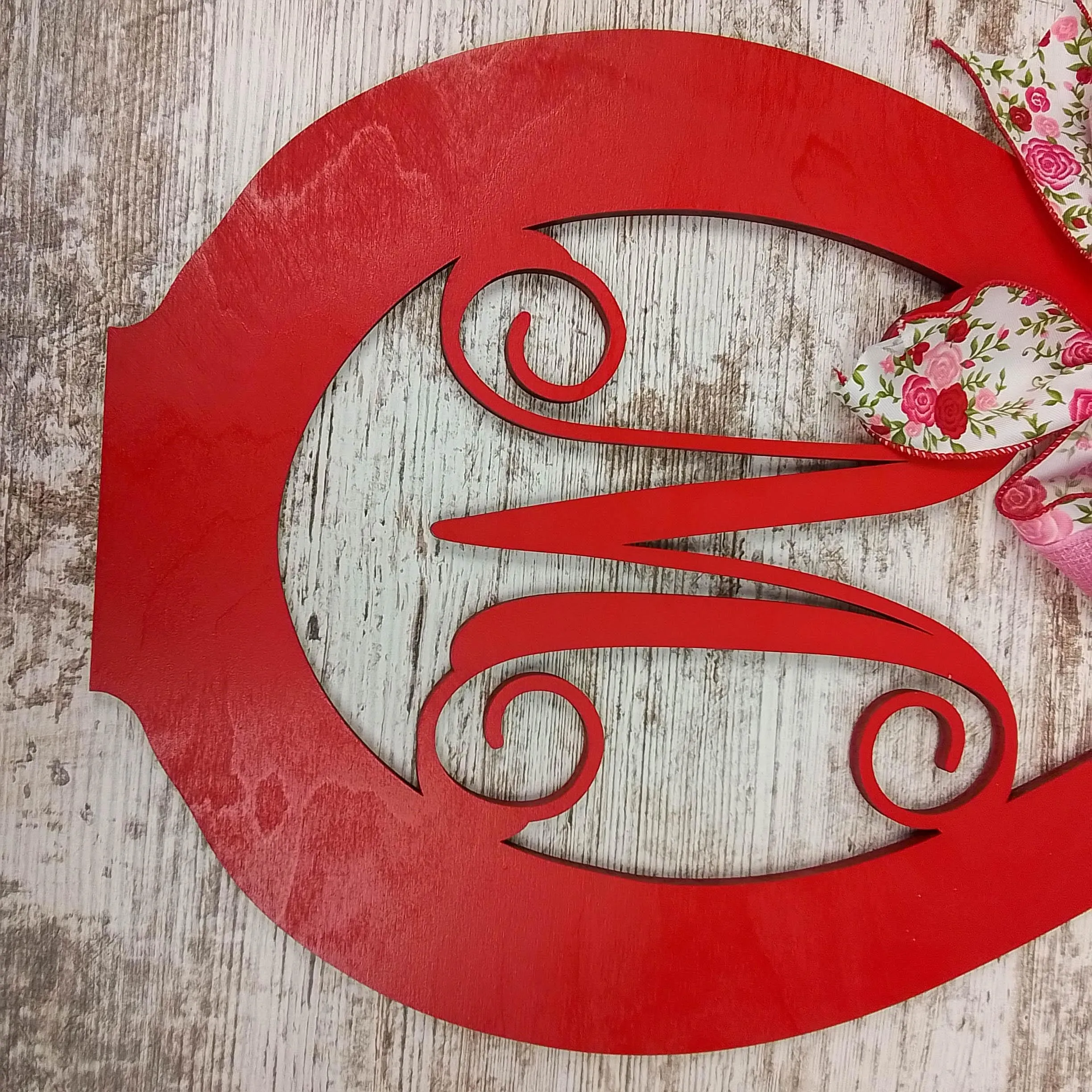 Derby Party Decor | Wooden Horseshoe Monogram Door Hanger | Red Pink White Roses