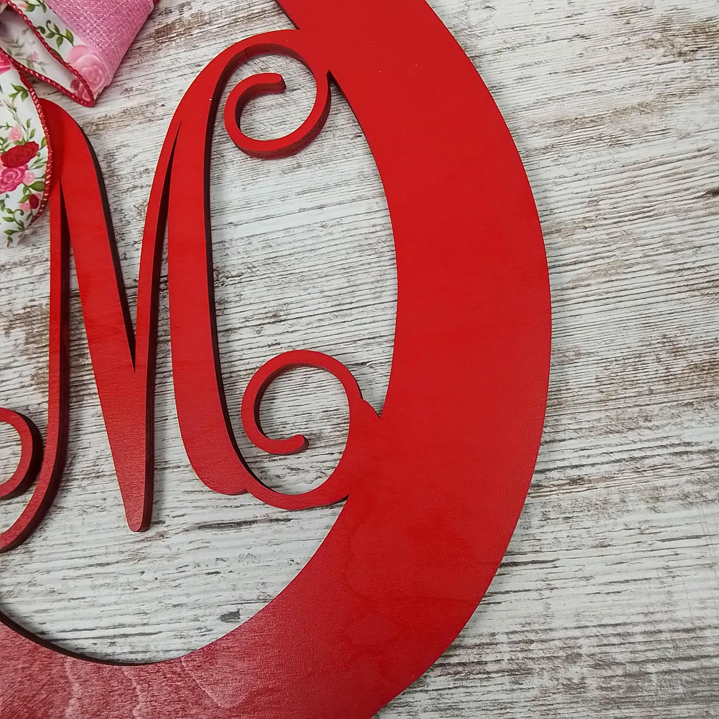 Derby Party Decor | Wooden Horseshoe Monogram Door Hanger | Red Pink White Roses