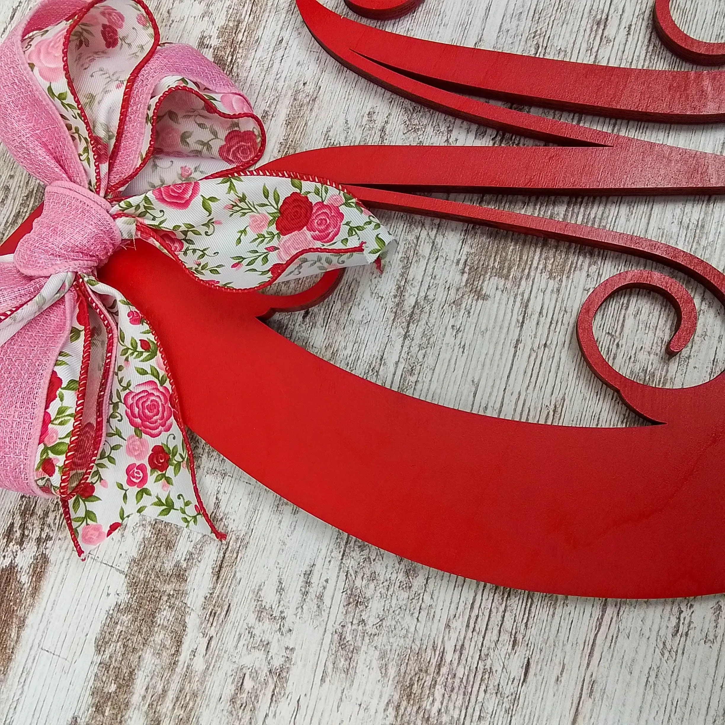 Derby Party Decor | Wooden Horseshoe Monogram Door Hanger | Red Pink White Roses