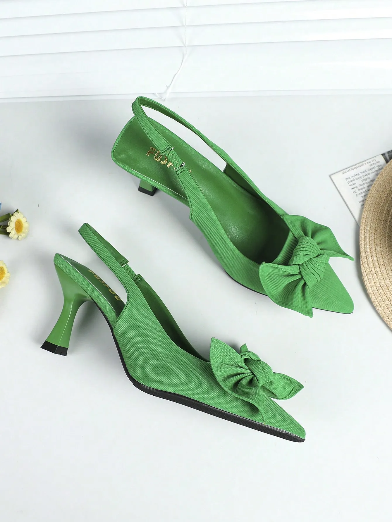 Elegant Black Pumps For Women, Bow Detail Point Toe Stiletto Heeled Slingback Pumps