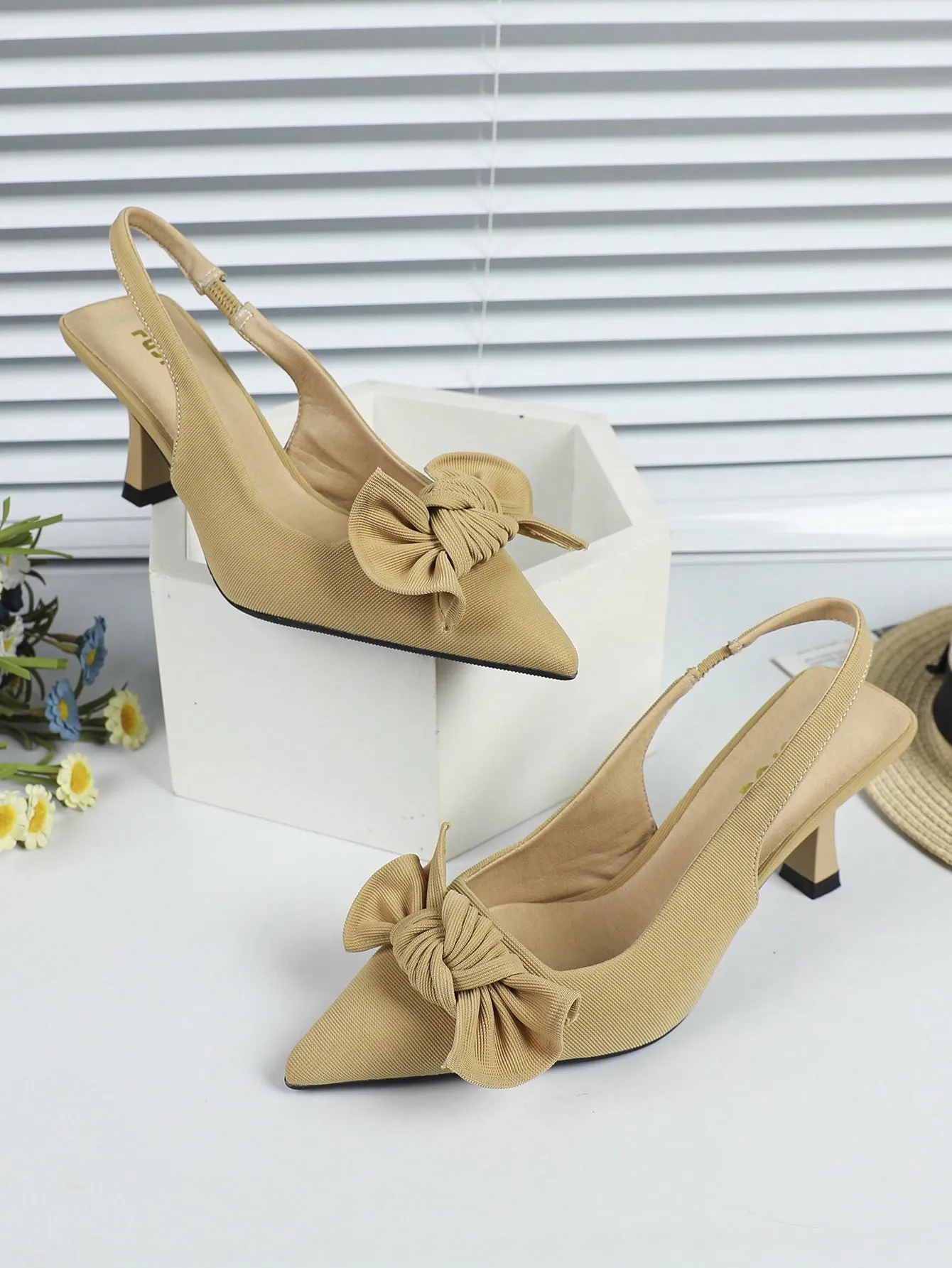 Elegant Black Pumps For Women, Bow Detail Point Toe Stiletto Heeled Slingback Pumps