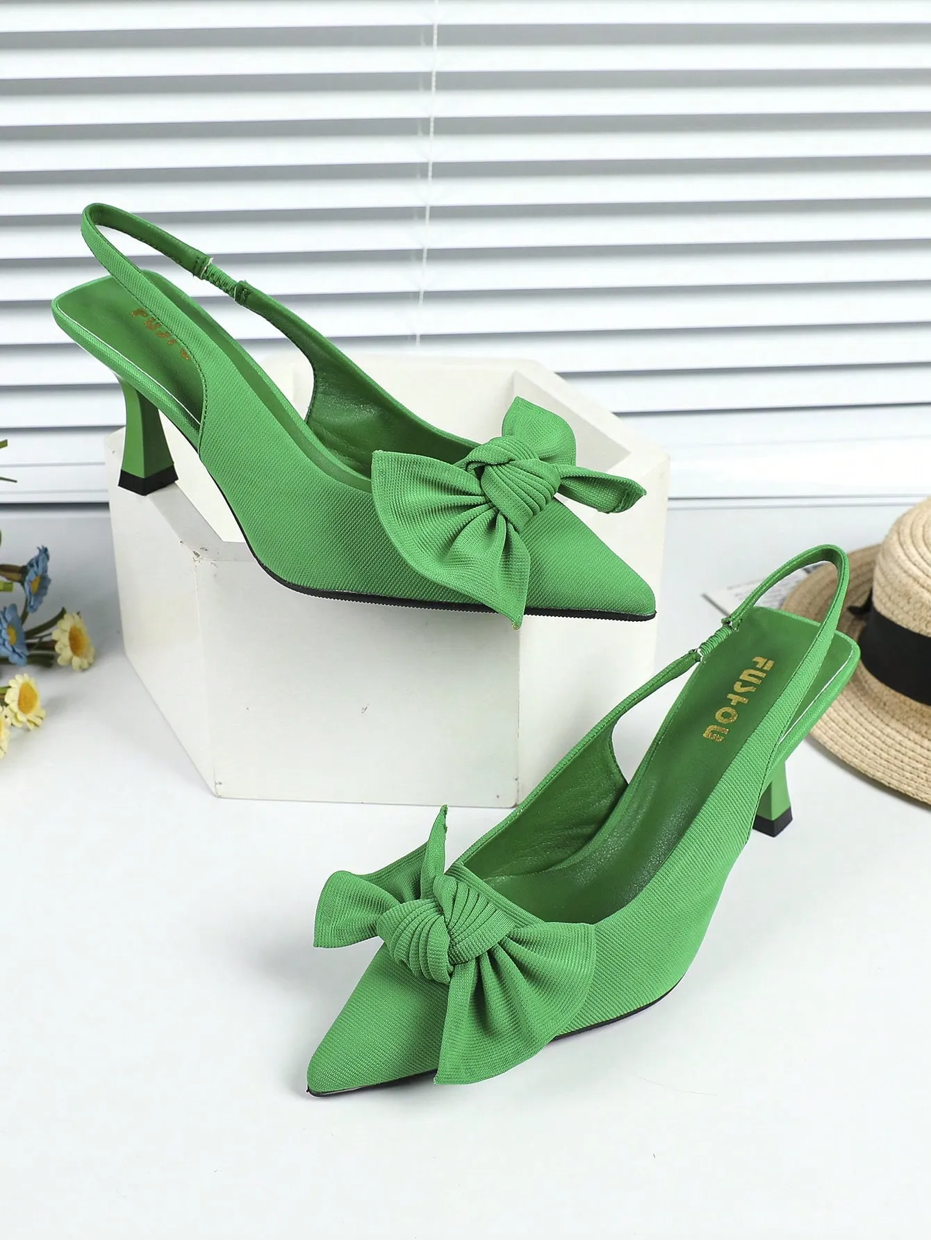 Elegant Black Pumps For Women, Bow Detail Point Toe Stiletto Heeled Slingback Pumps