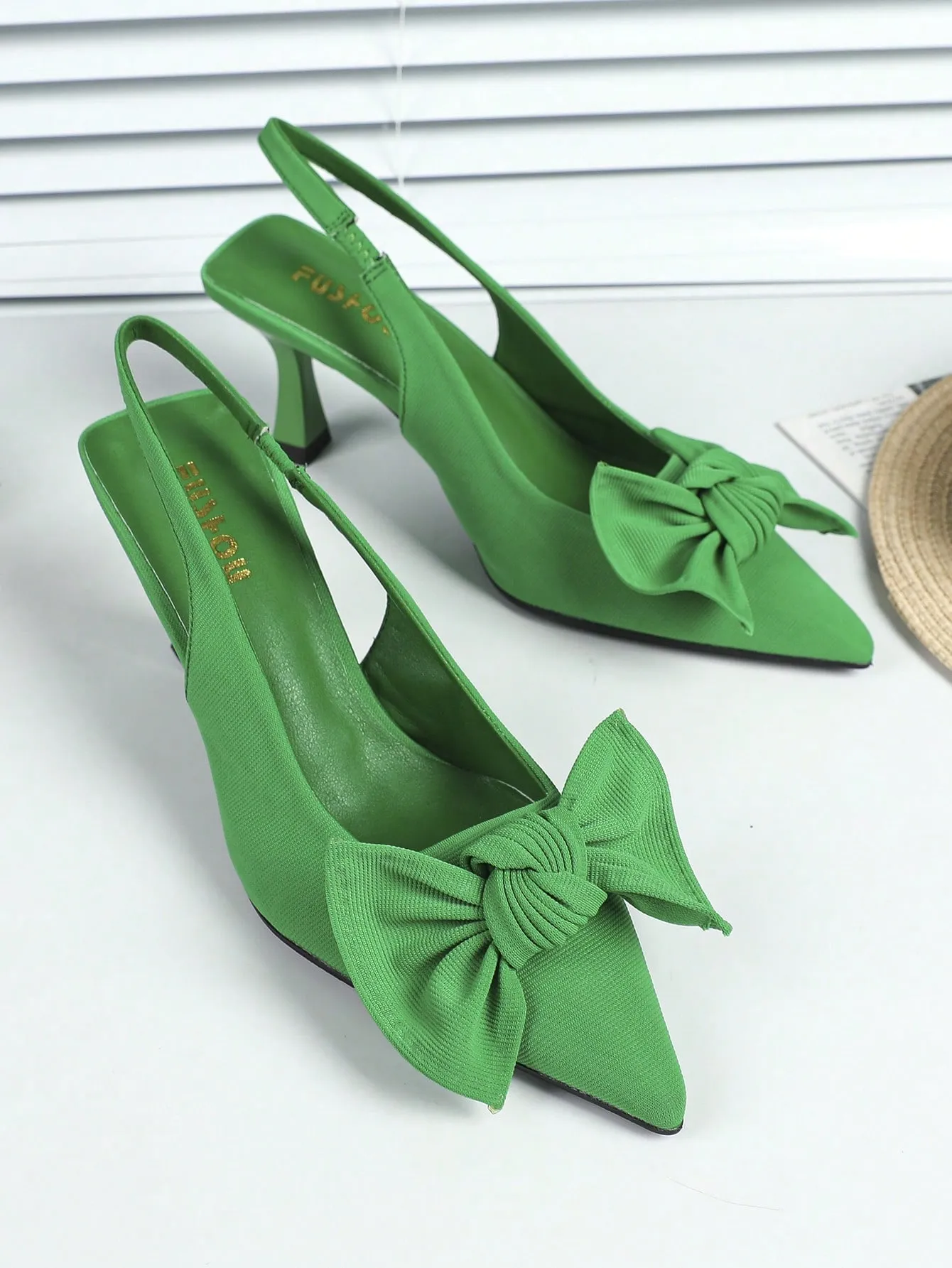 Elegant Black Pumps For Women, Bow Detail Point Toe Stiletto Heeled Slingback Pumps