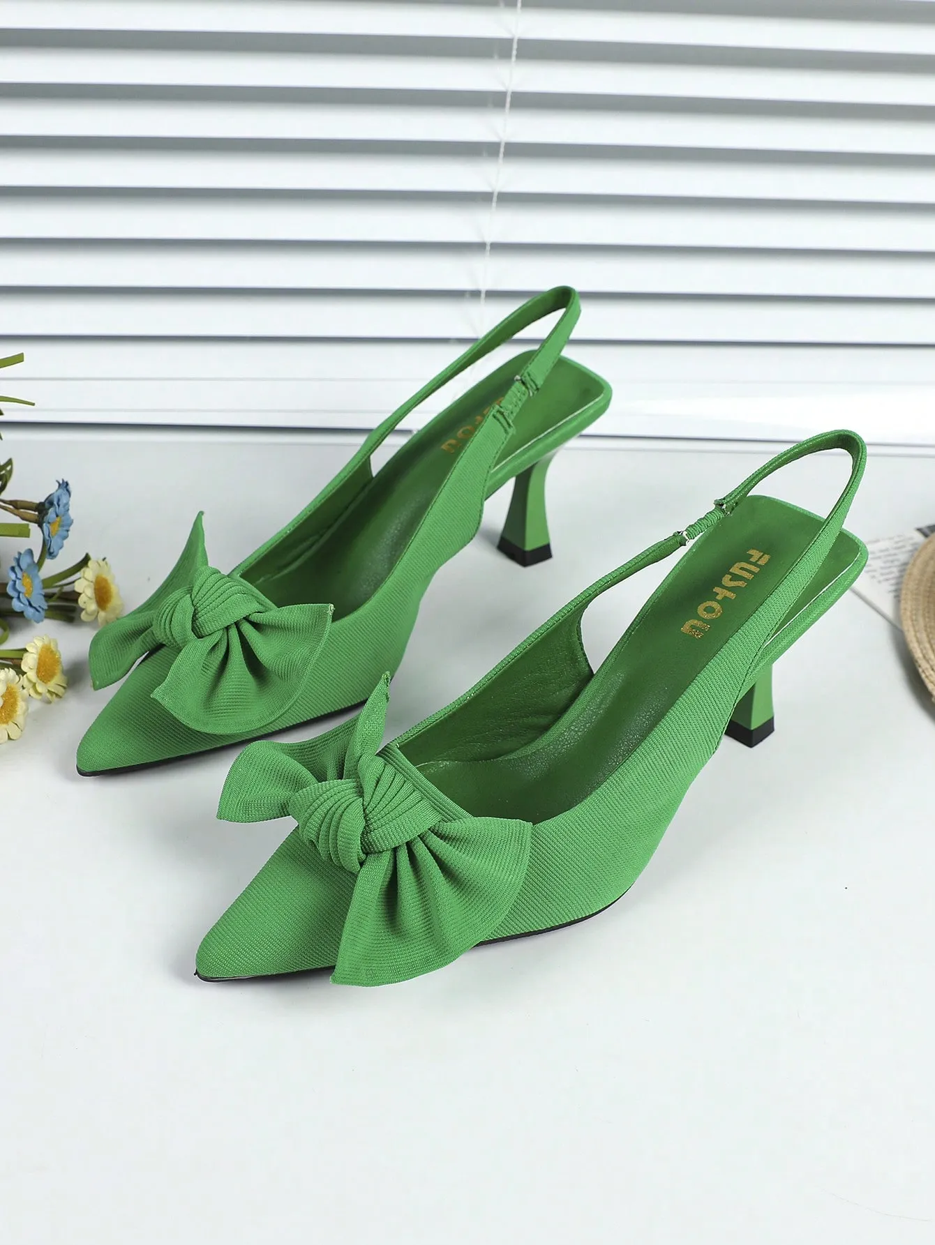 Elegant Black Pumps For Women, Bow Detail Point Toe Stiletto Heeled Slingback Pumps