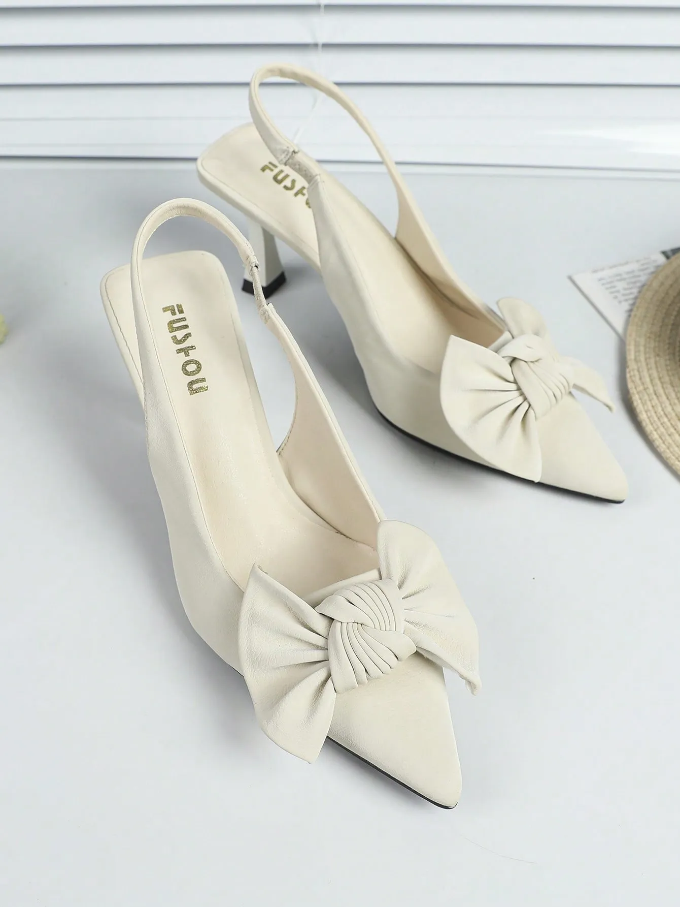 Elegant Black Pumps For Women, Bow Detail Point Toe Stiletto Heeled Slingback Pumps