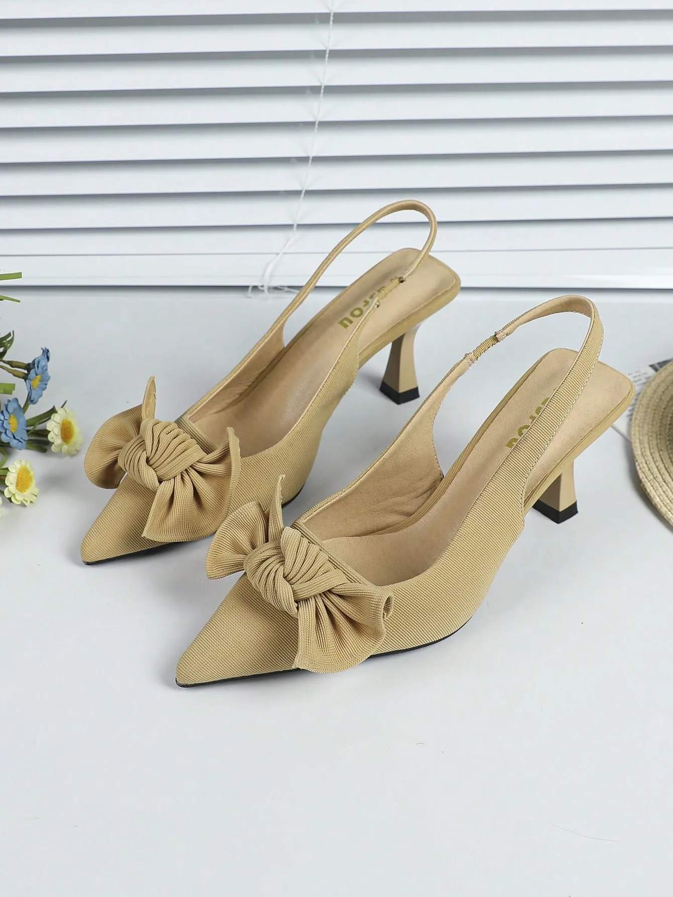Elegant Black Pumps For Women, Bow Detail Point Toe Stiletto Heeled Slingback Pumps