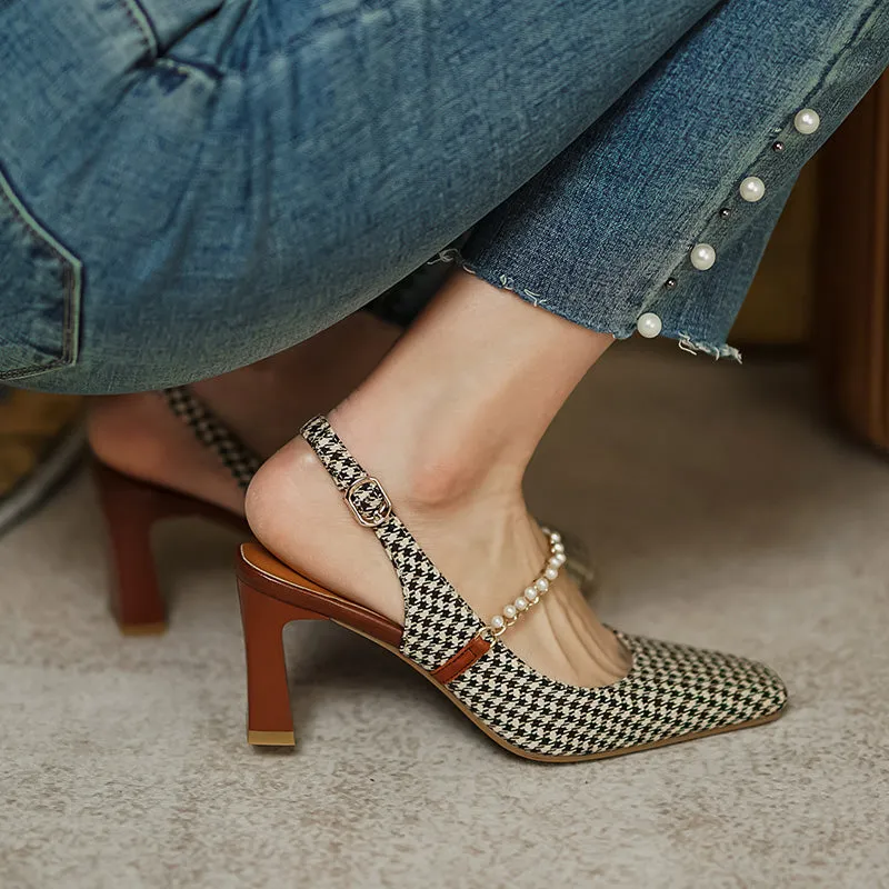 Elegant Summer Style Women Pearl Design Square Toe Pumps Shoes
