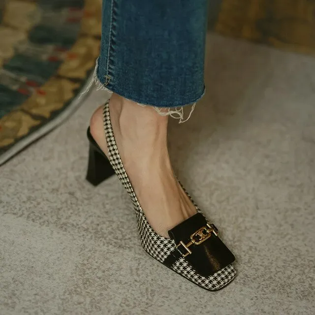 Elegant Summer Style Women Pearl Design Square Toe Pumps Shoes