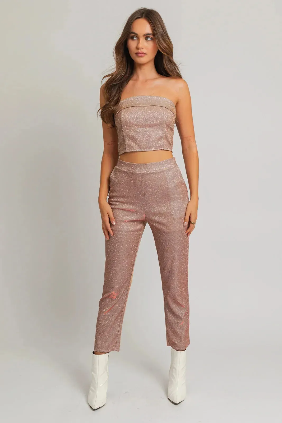 Glitter Strapless Back Zipper Crop Party Top