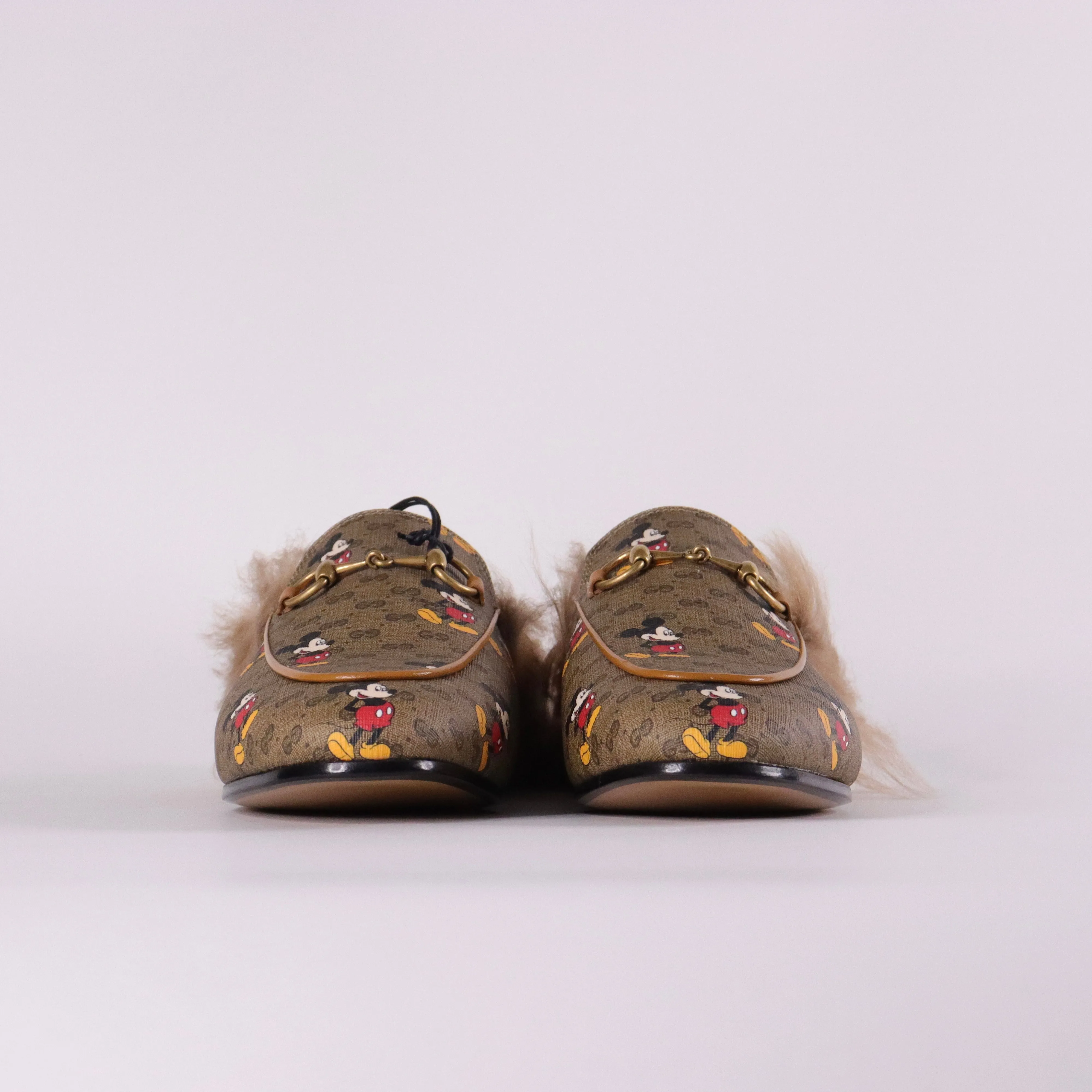 GUCCI x DISNEY GG Supreme Monogram Mickey Mouse Fur Princetown Slippers
