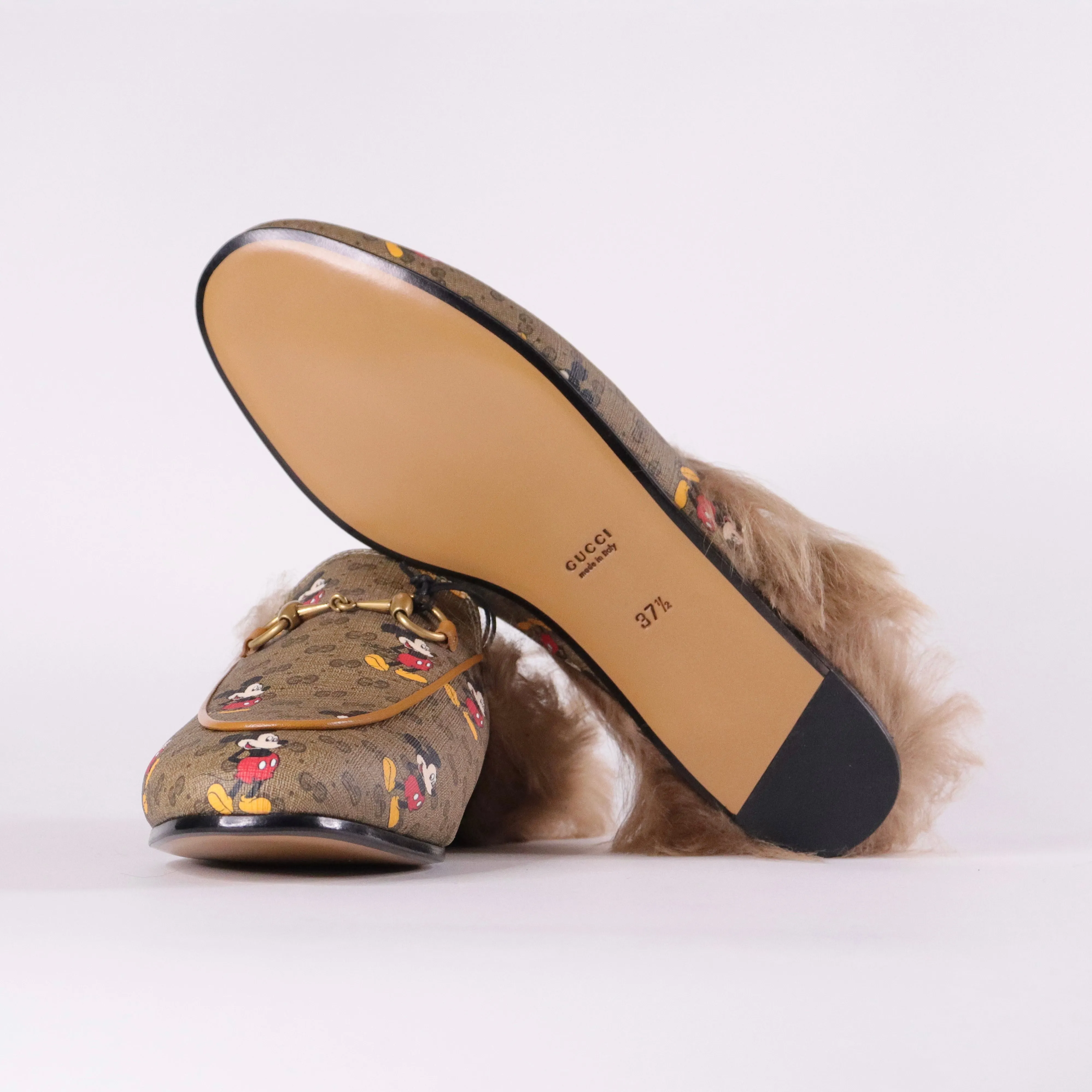 GUCCI x DISNEY GG Supreme Monogram Mickey Mouse Fur Princetown Slippers
