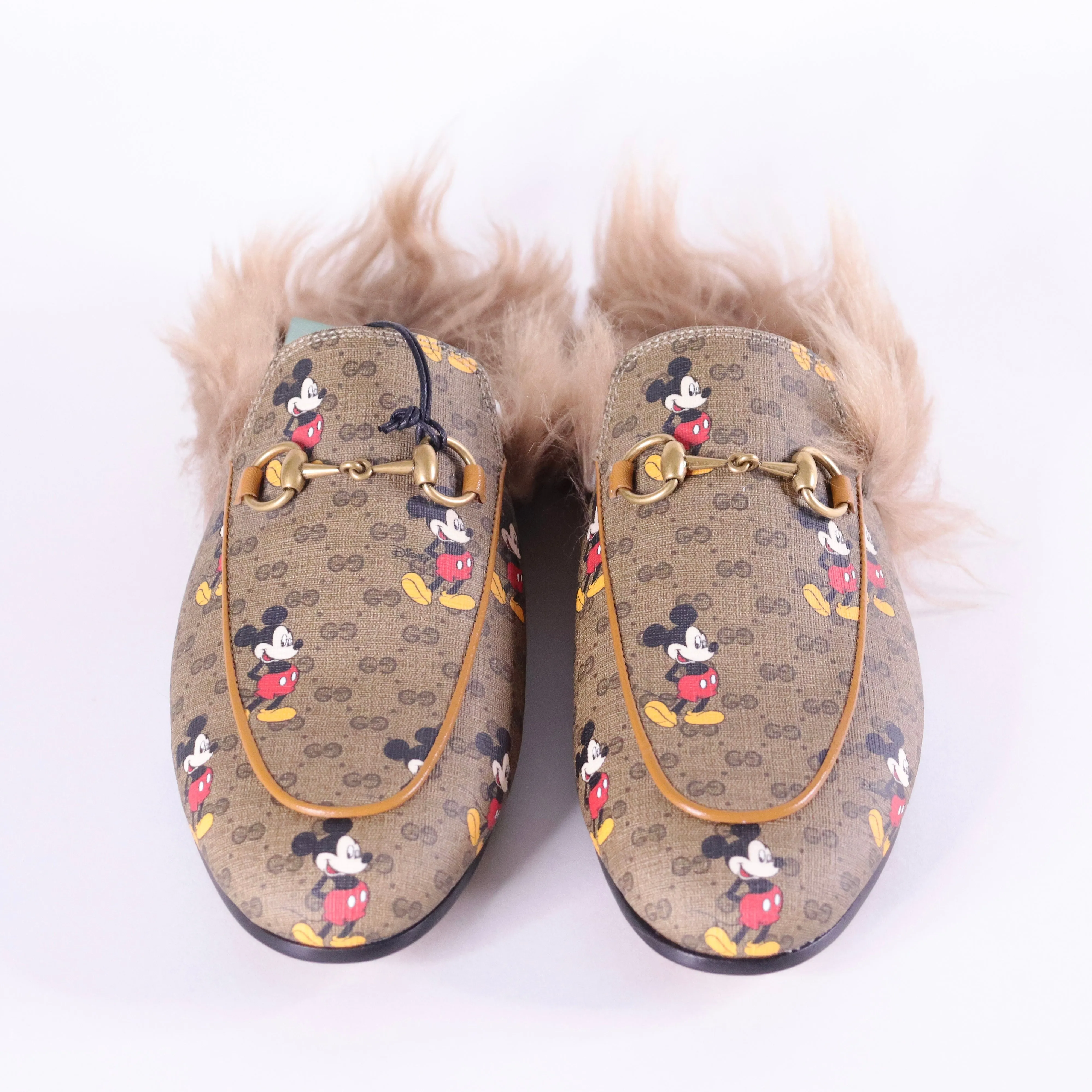 GUCCI x DISNEY GG Supreme Monogram Mickey Mouse Fur Princetown Slippers