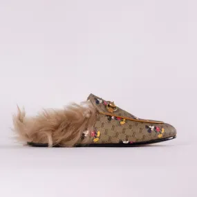 GUCCI x DISNEY GG Supreme Monogram Mickey Mouse Fur Princetown Slippers