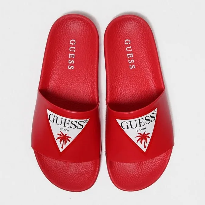 GUESS Women's Triangle Logo Beach Slides (Red)