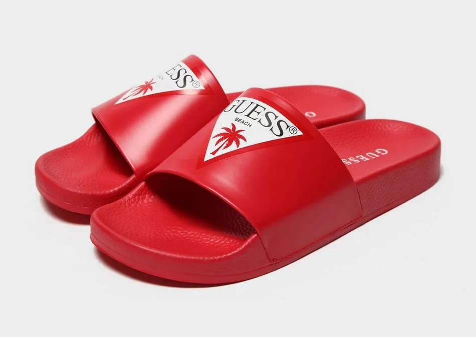 GUESS Women's Triangle Logo Beach Slides (Red)