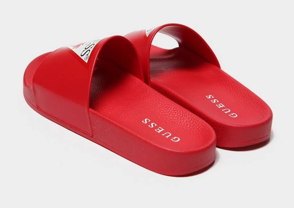GUESS Women's Triangle Logo Beach Slides (Red)