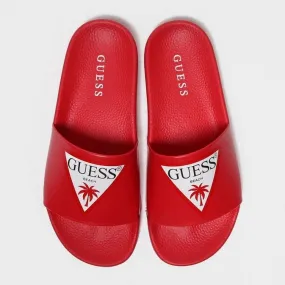 GUESS Women's Triangle Logo Beach Slides (Red)