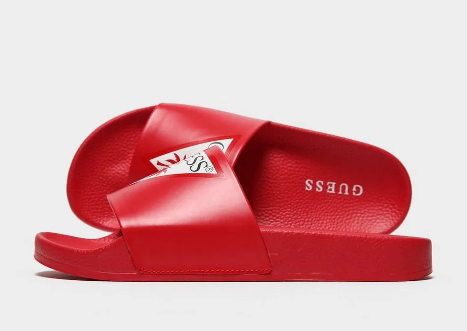 GUESS Women's Triangle Logo Beach Slides (Red)
