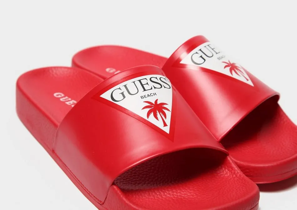 GUESS Women's Triangle Logo Beach Slides (Red)