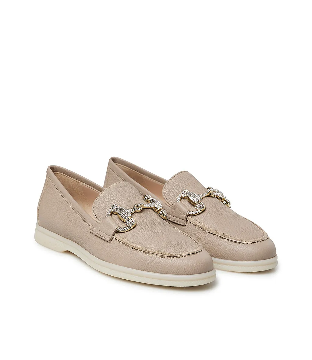 Jewel-buckle rope-tone embossed leather loafers