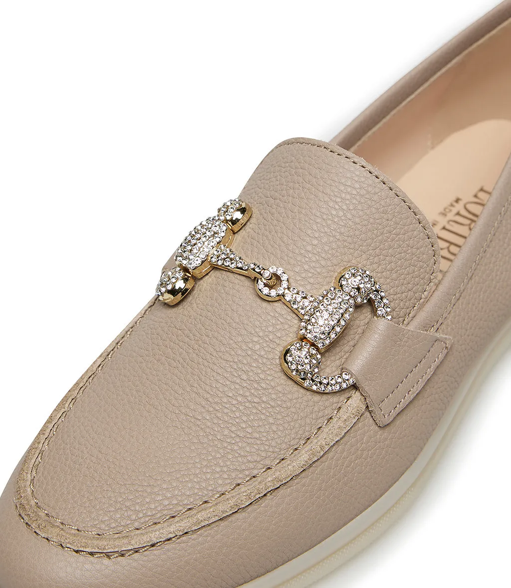 Jewel-buckle rope-tone embossed leather loafers
