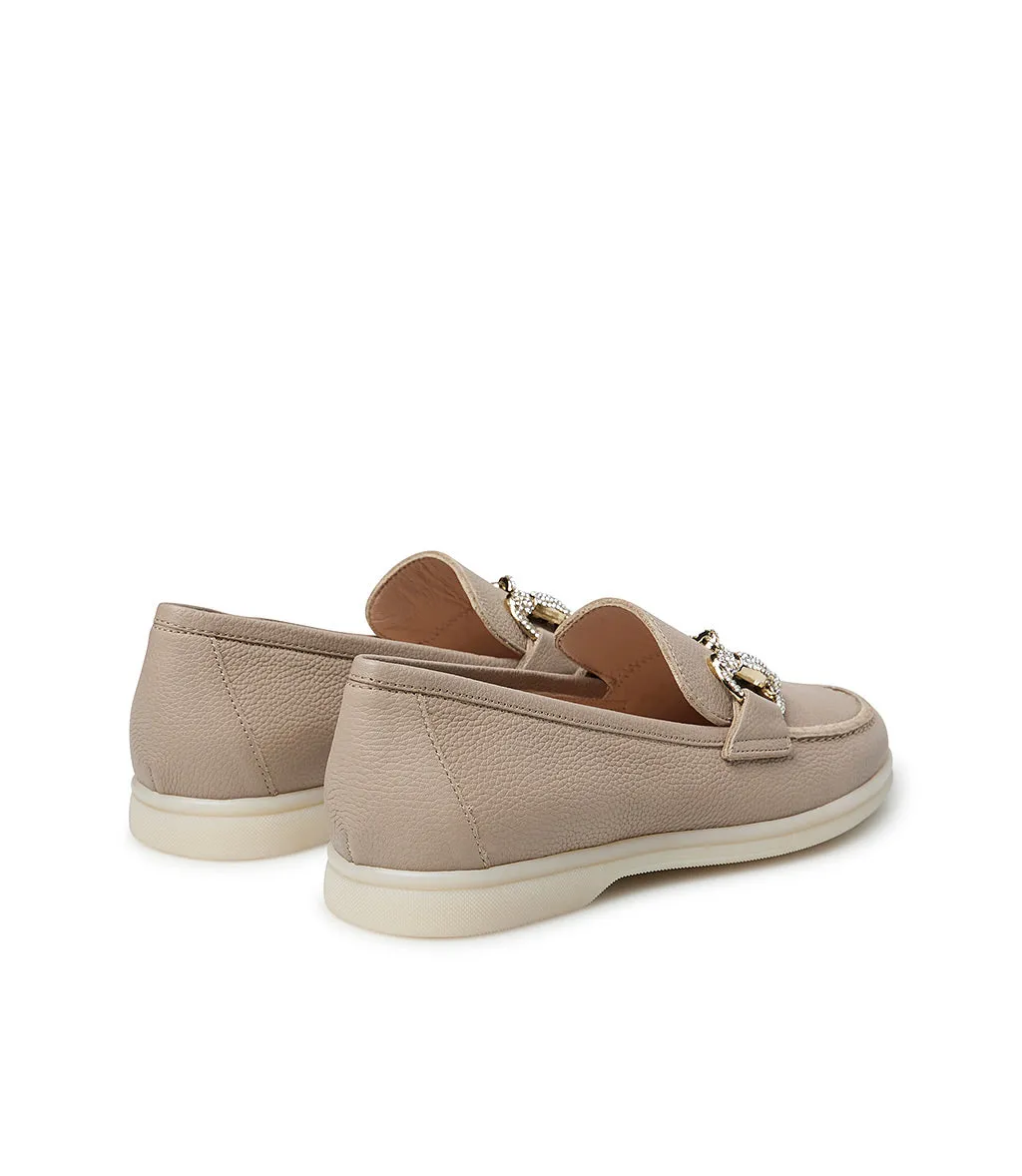 Jewel-buckle rope-tone embossed leather loafers