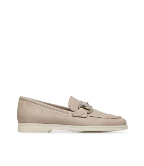 Jewel-buckle rope-tone embossed leather loafers