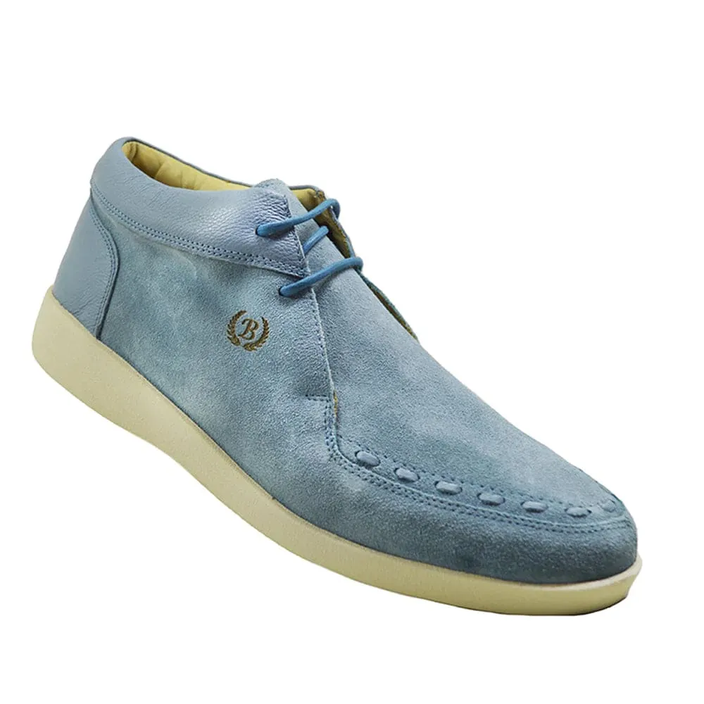 Johnny Famous Bally Style Soho Men's Powder Blue Leather and Suede High Tops
