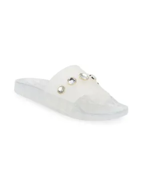Karl Lagerfeld Paris Taja Jewel-Embellished Pool Slides - Clear