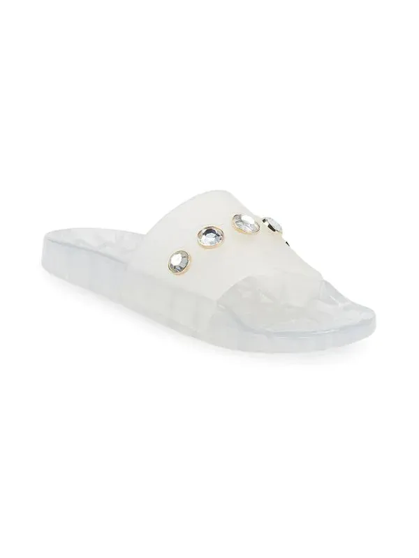 Karl Lagerfeld Paris Taja Jewel-Embellished Pool Slides - Clear