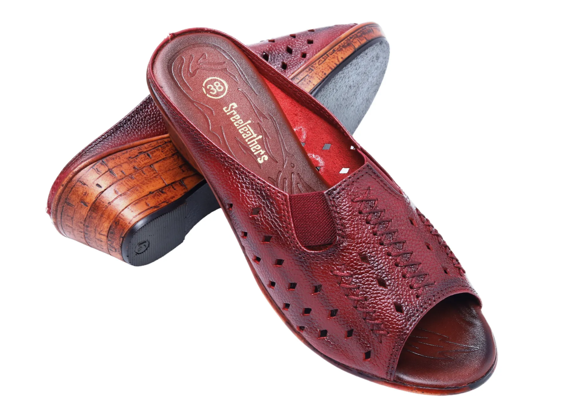 Ladies Leather Heel Mules Cut 999515