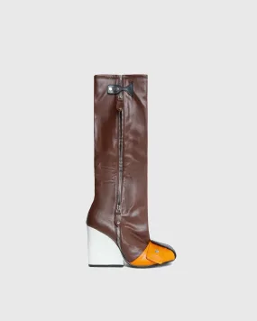 Matilde Splicing Wedge Knee High Boots In Brown