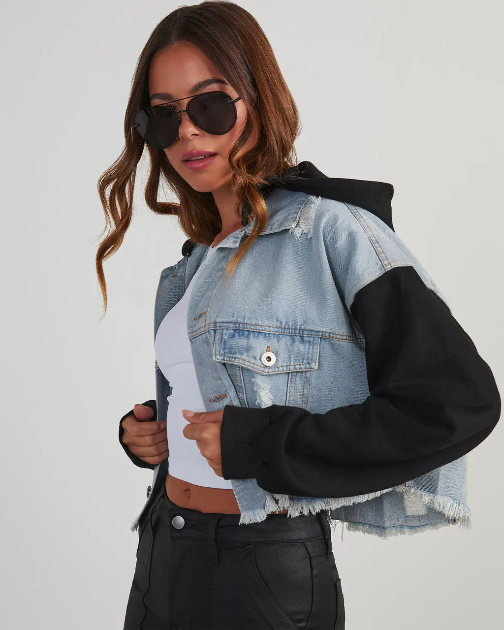 Maxed Out Denim Contrast Hooded Jacket