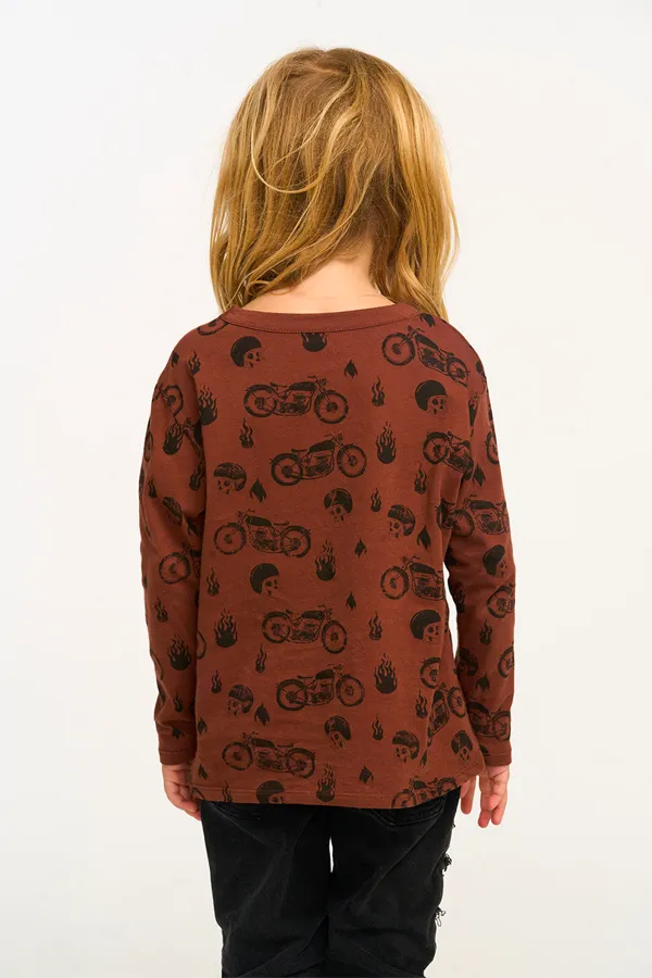 Moto Flames Longsleeve Top | Coffee