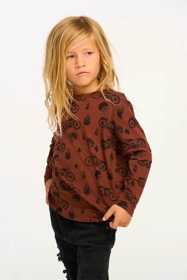 Moto Flames Longsleeve Top | Coffee