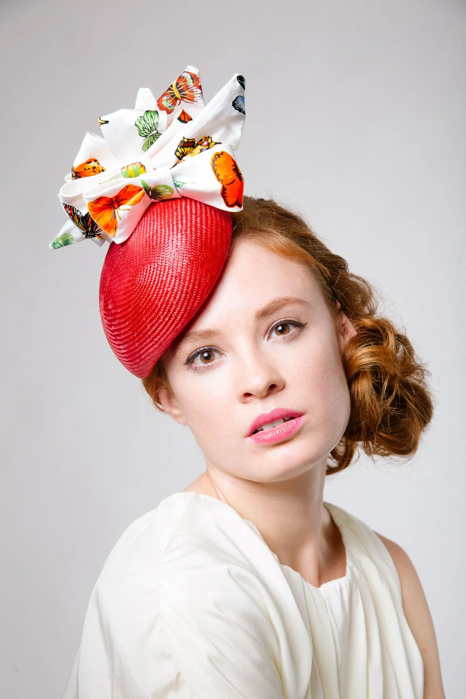 Noor: Mini Beret with Butterfly Print Bows