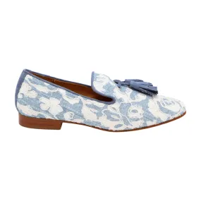 PEDRO MIRALLES Blue & White Embossed Loafer with Tassels 3660