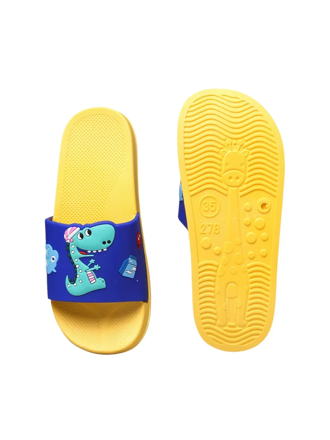 Playful Dinosaur Slides with Comfy Yellow Sole for Boys– Blue