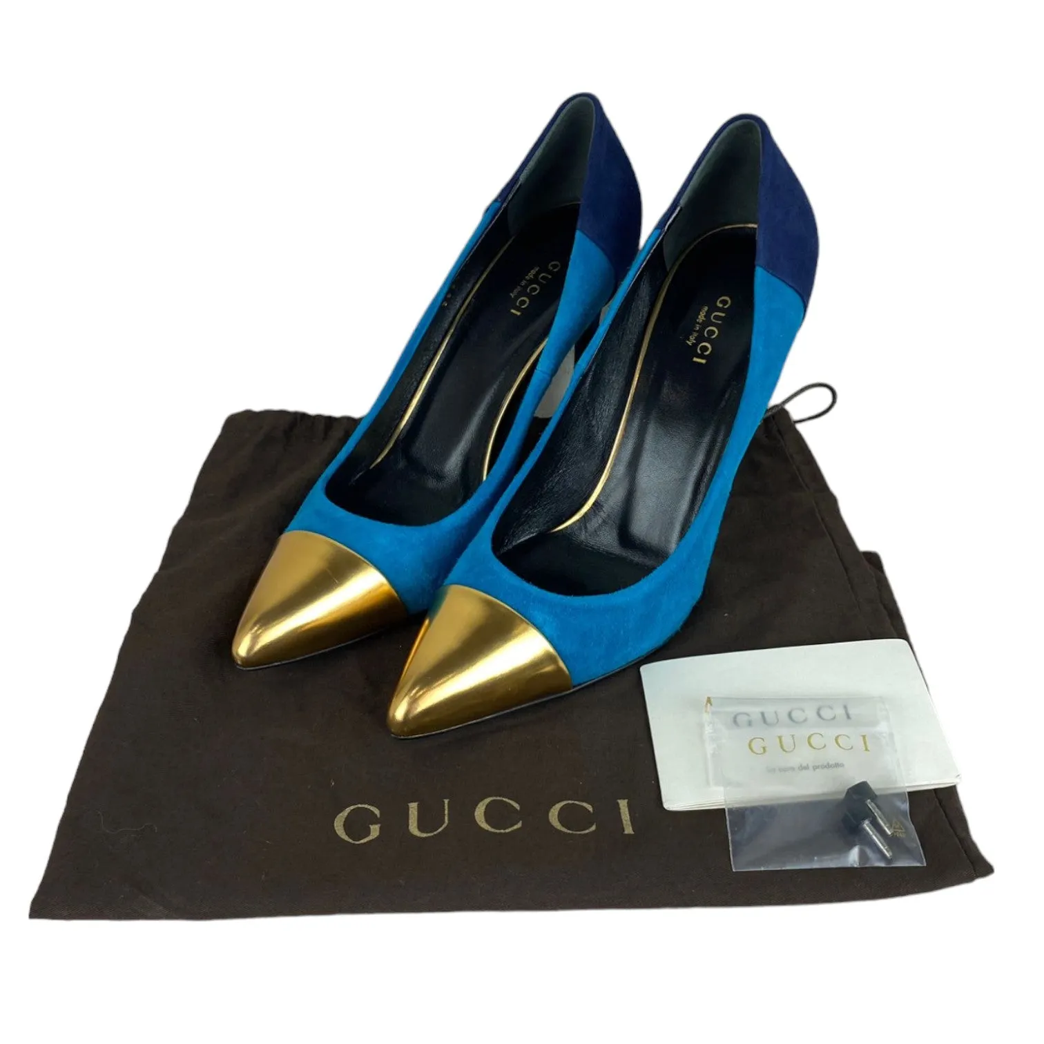 Pointed Cap Toe Pumps Suede and Leather Tricolor Size 39