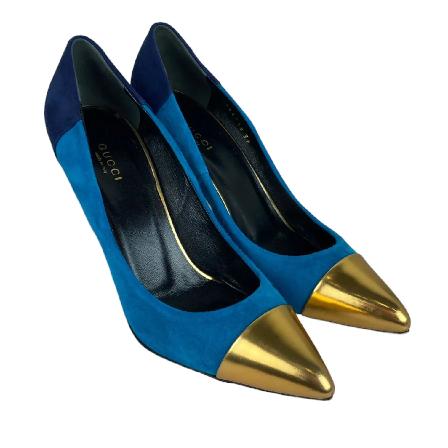 Pointed Cap Toe Pumps Suede and Leather Tricolor Size 39