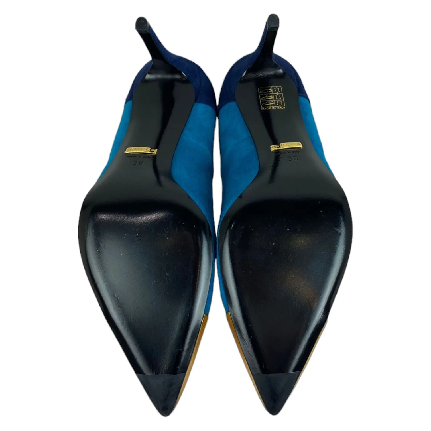 Pointed Cap Toe Pumps Suede and Leather Tricolor Size 39