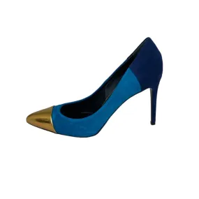 Pointed Cap Toe Pumps Suede and Leather Tricolor Size 39