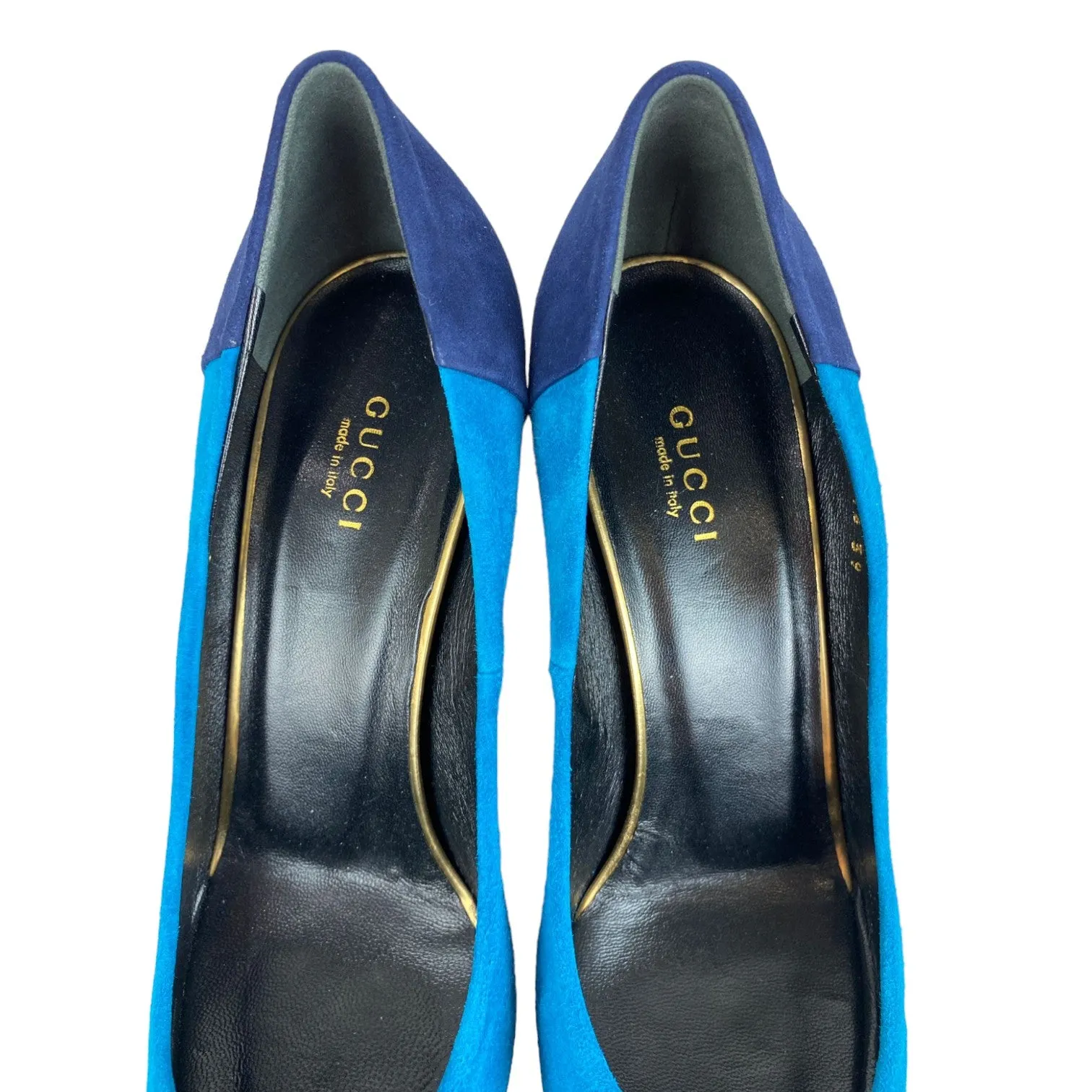 Pointed Cap Toe Pumps Suede and Leather Tricolor Size 39