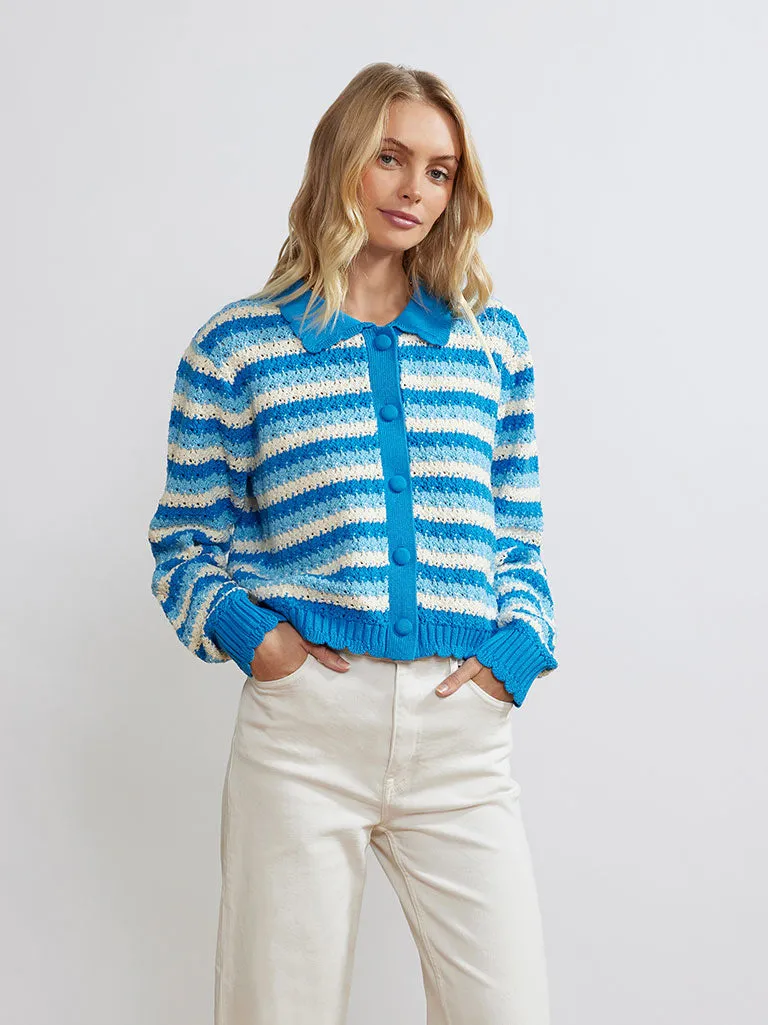 Polly Blue Stripe Knit Cardigan