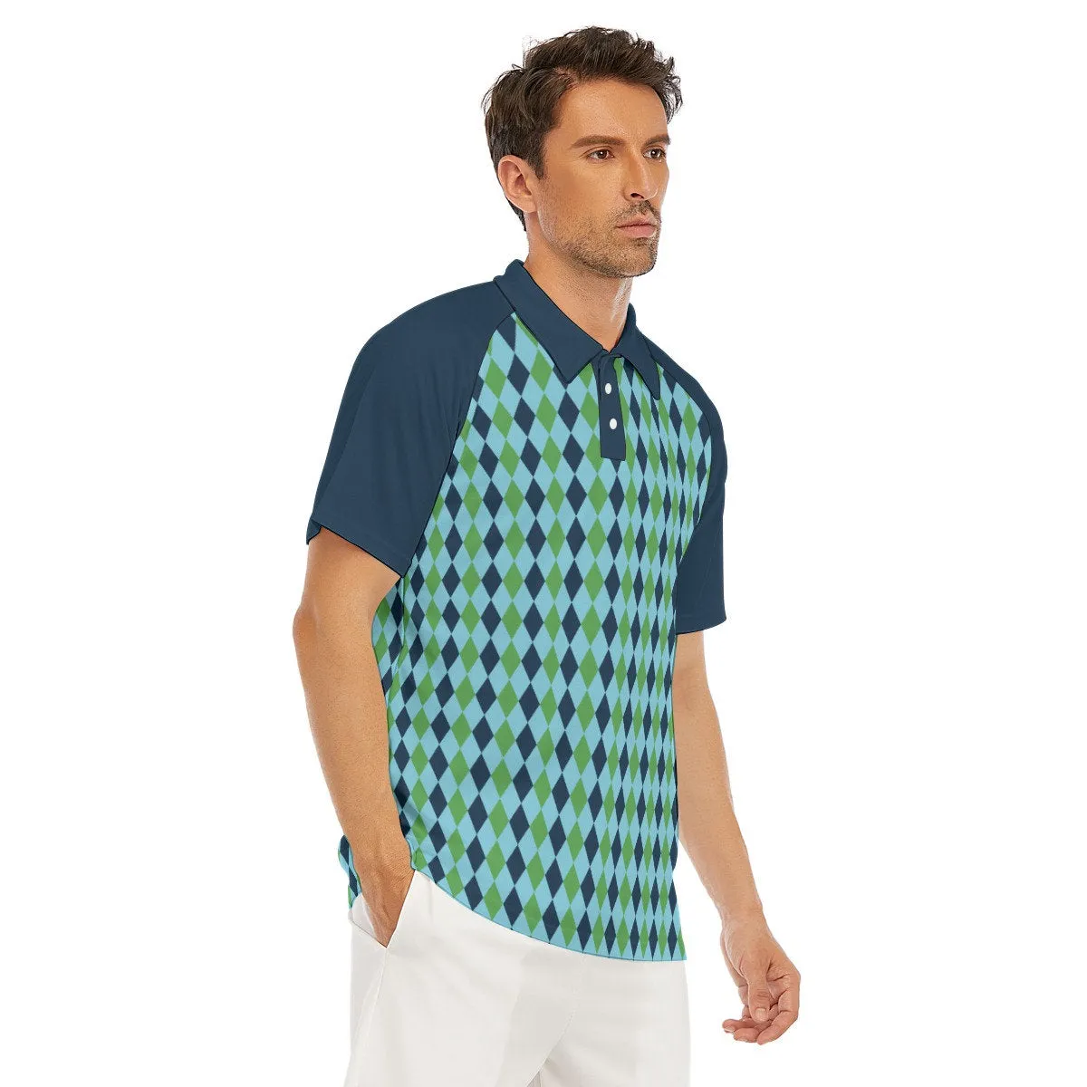 Polo Shirt, Men's Vintage, Men's Polo Shirt, Men's 60s Shirt,Blue Green Polo, Retro Tops, Vintage Shirt Men, Men's Knit Top, 60s polo shirt