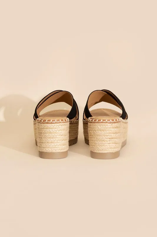 Raffia Crisscross Platform Slides