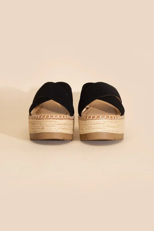 Raffia Crisscross Platform Slides