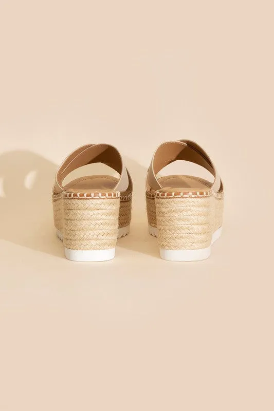 Raffia Crisscross Platform Slides