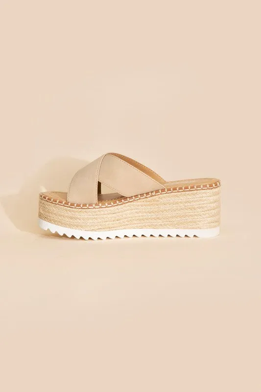 Raffia Crisscross Platform Slides
